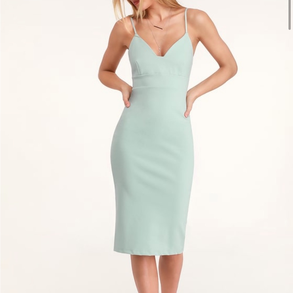 Lulus Bodycon Don’t Tell ‘em Light Blue Midi Dress